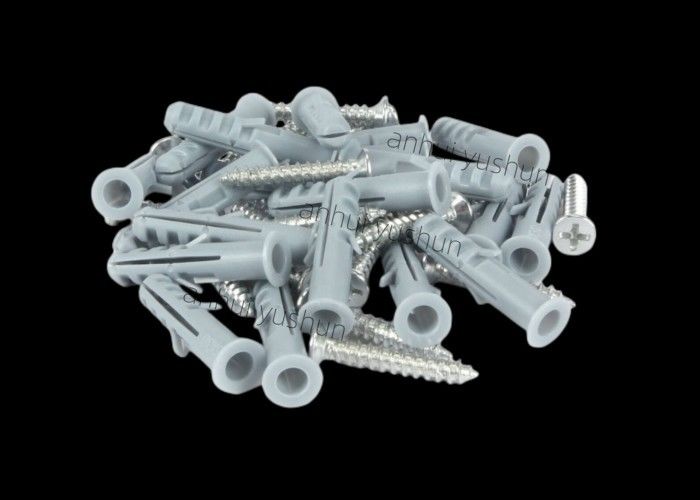 Plugue de fixação de plástico cinza 25-75 mm de comprimento Parafuso de madeira auto-roscante Buchas de expansão de concreto de plástico Buchas de parede